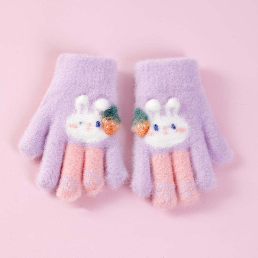 Plush Kids Knitted Gloves Thickened Flap Gloves Outdoor Sports Children Full Fingers Gloves