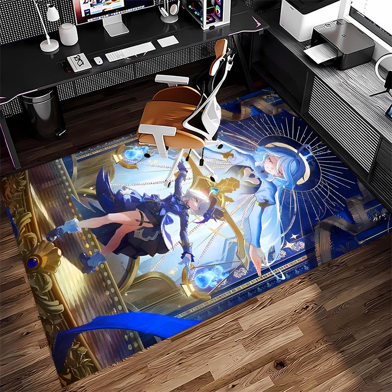1pc Genshin Impact Furina Print Area Rug - Soft, Washable Non-Slip Indoor Mat for Office Chairs, Living Room, Home Office Decorative Rug