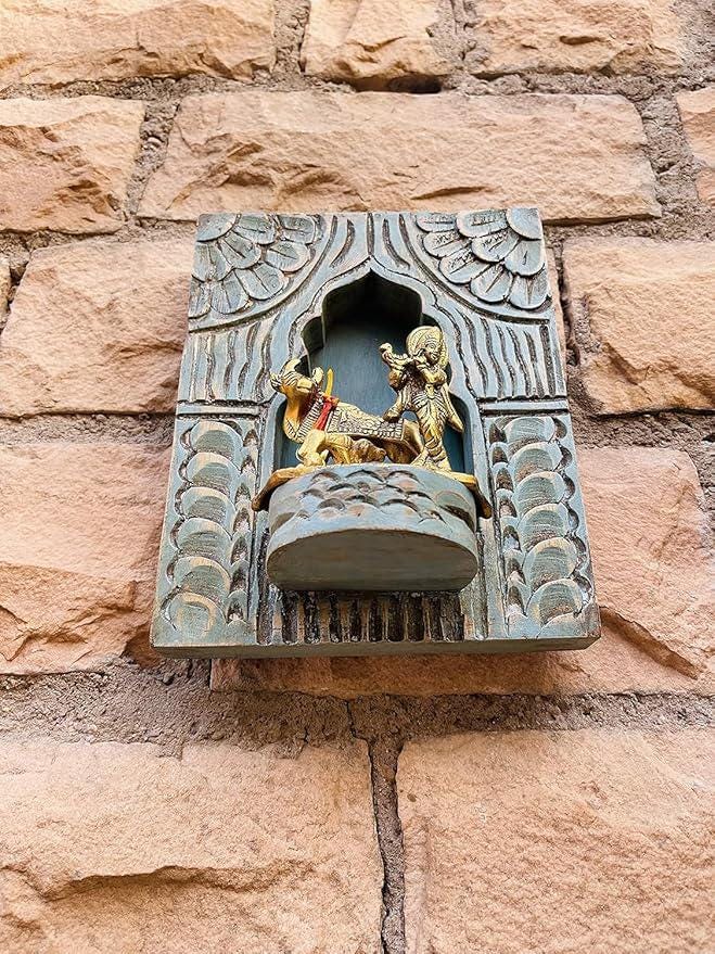 Handcrafted Wood Wall Hanging Jharokha| Decorative Wall Showpiece, Wood (Blue/14 Inch) for Wall Decor Home Decor for Gift Religious Décor