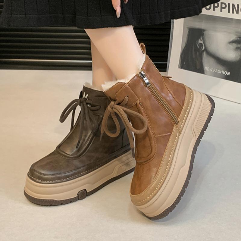 Ботильоны женские на платформе, модные зимние теплые плюшевые туфли, зимние повседневные удобные туфли, трендовые спортивные туфли на шнуровке для ходьбы, женские ботинки
