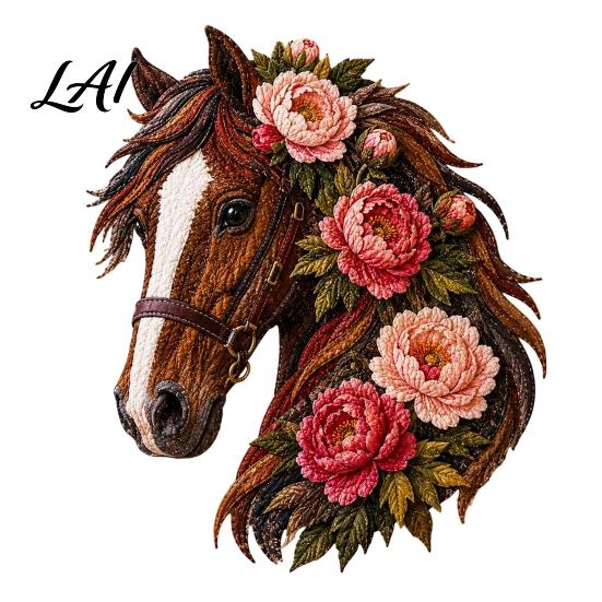 Flower Horse Theme Art Floral Patchwork Kit Fabric DIY Handmade Wall Kit Sewing for Adults Decor Artistic Applique Set