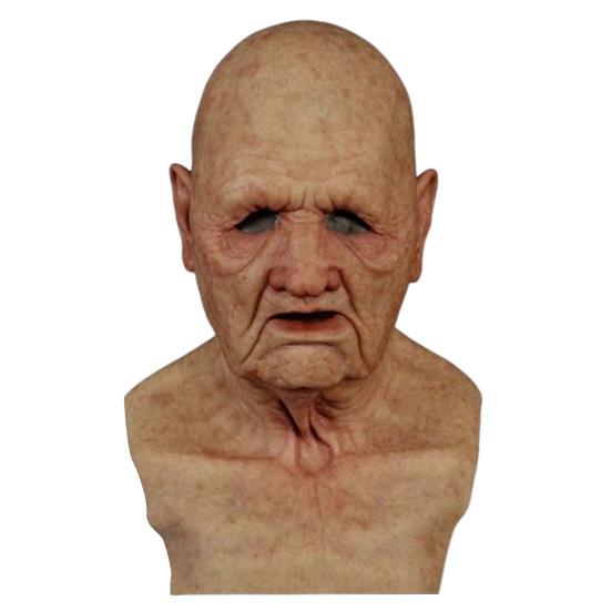 Old Man Masque for Adults Realistic Latex Elderly Human Full Head Cover with Lifelike Wrinkle for Halloween Masquerade Cosplay Costume Props