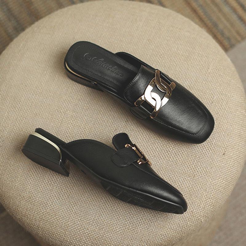 Новые туфли для женщин Новые летние тапочки из натуральной кожи для девочек Элегантные повседневные сандалии для улицы для девочек Туфли на высоком каблуке