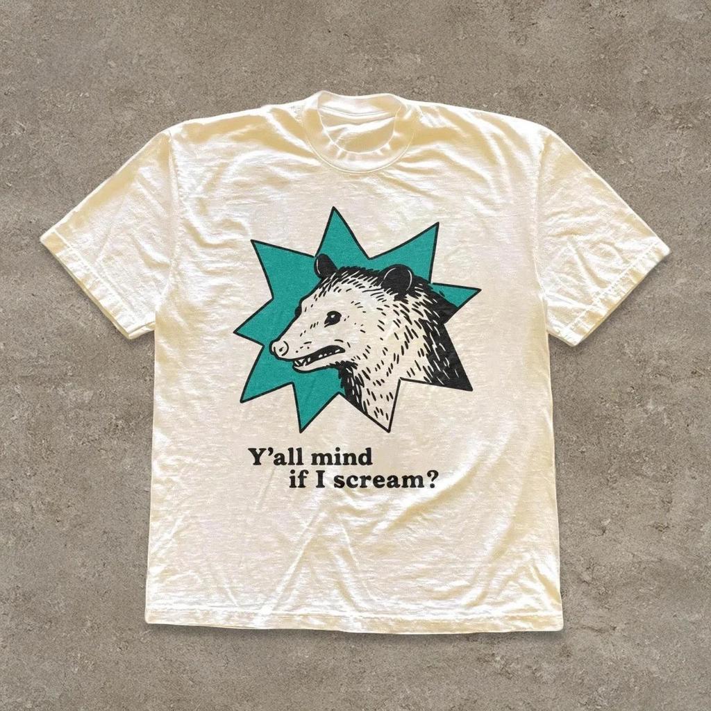 Retro Possum Graphic Cotton Unisex T-Shirt, Y'All Mind If I Scream Shirt