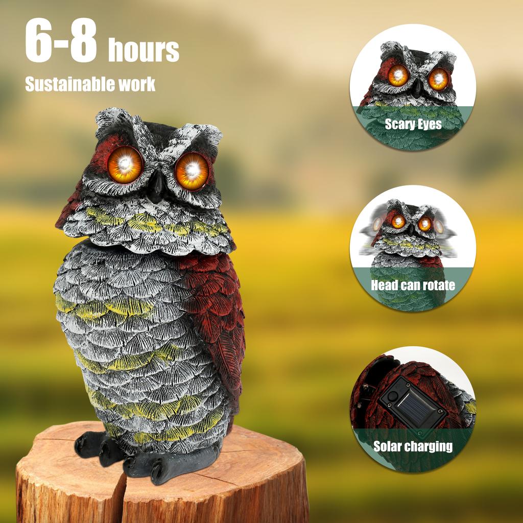 1/2Pcs Creativity Solar Owl Garden Resin Owl Statue Waterproof Solar Owl Decor with Rotating Head Outdoor Yard Bird Repellent