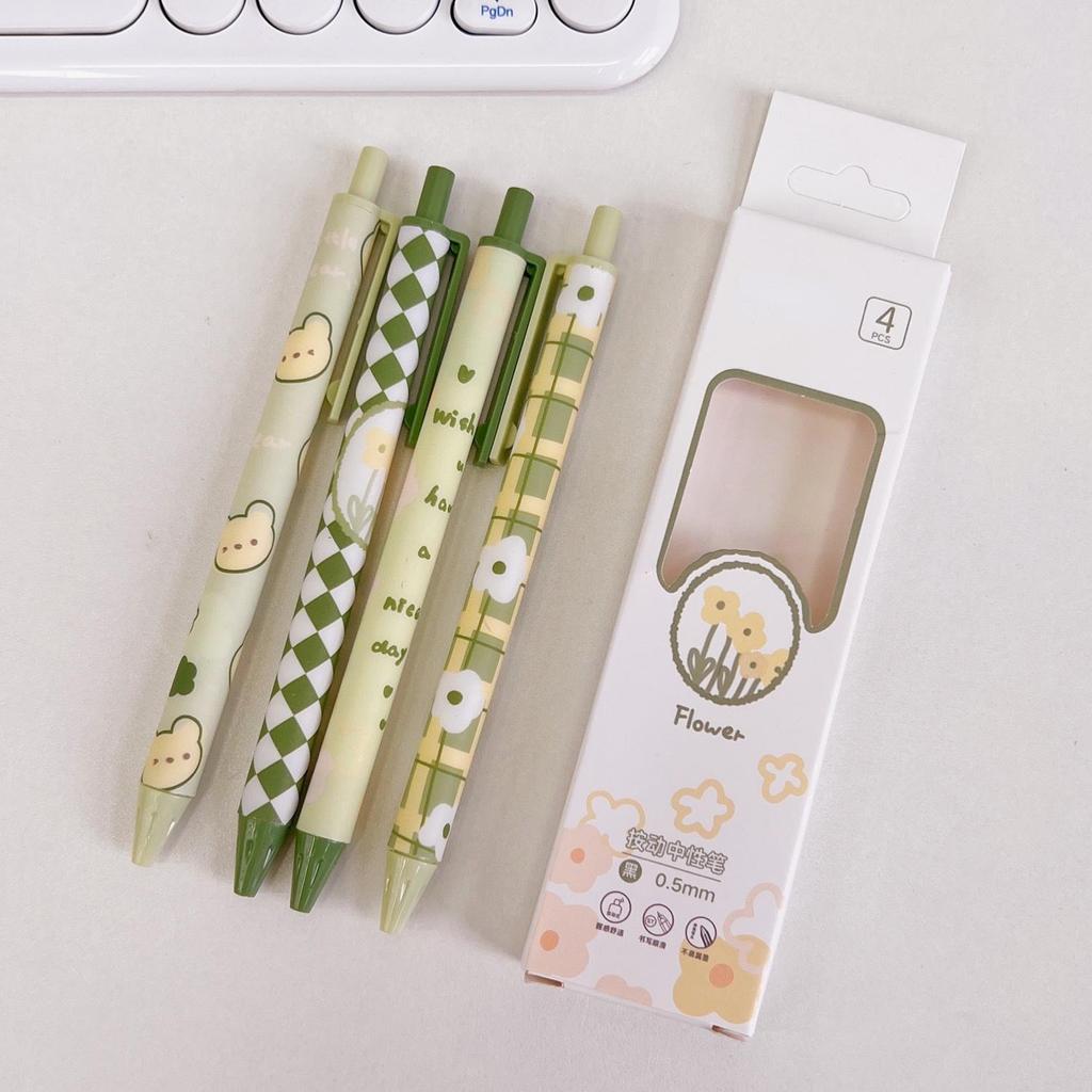 4 шт./компл., милая черная гелевая ручка, очаровательная гелевая ручка Ins с корейским цветочным рисунком, 0,5 мм, гелевая ручка Kawaiii, ручка для дневника, блокнота, тестовая бумага, школьные принадлежности