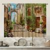 2PC Home Nostalgic Architecture Curtains With Landscape Background And Pole Pocket Curtains, Kitchen, Coffee Shop, Living Room,