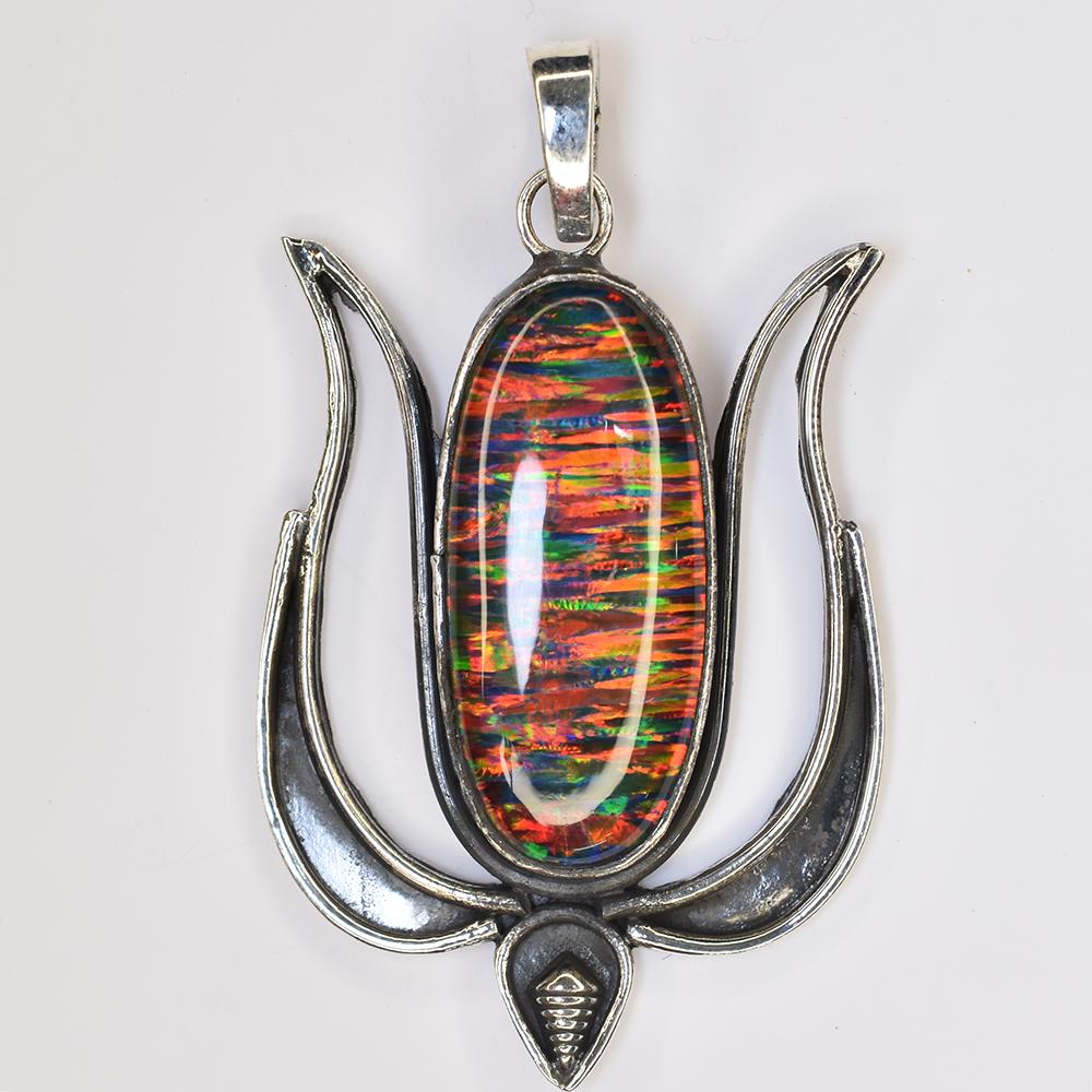 Natural Opal 53 Ct 925 Sterling Silver Oval Birthstone Pendant