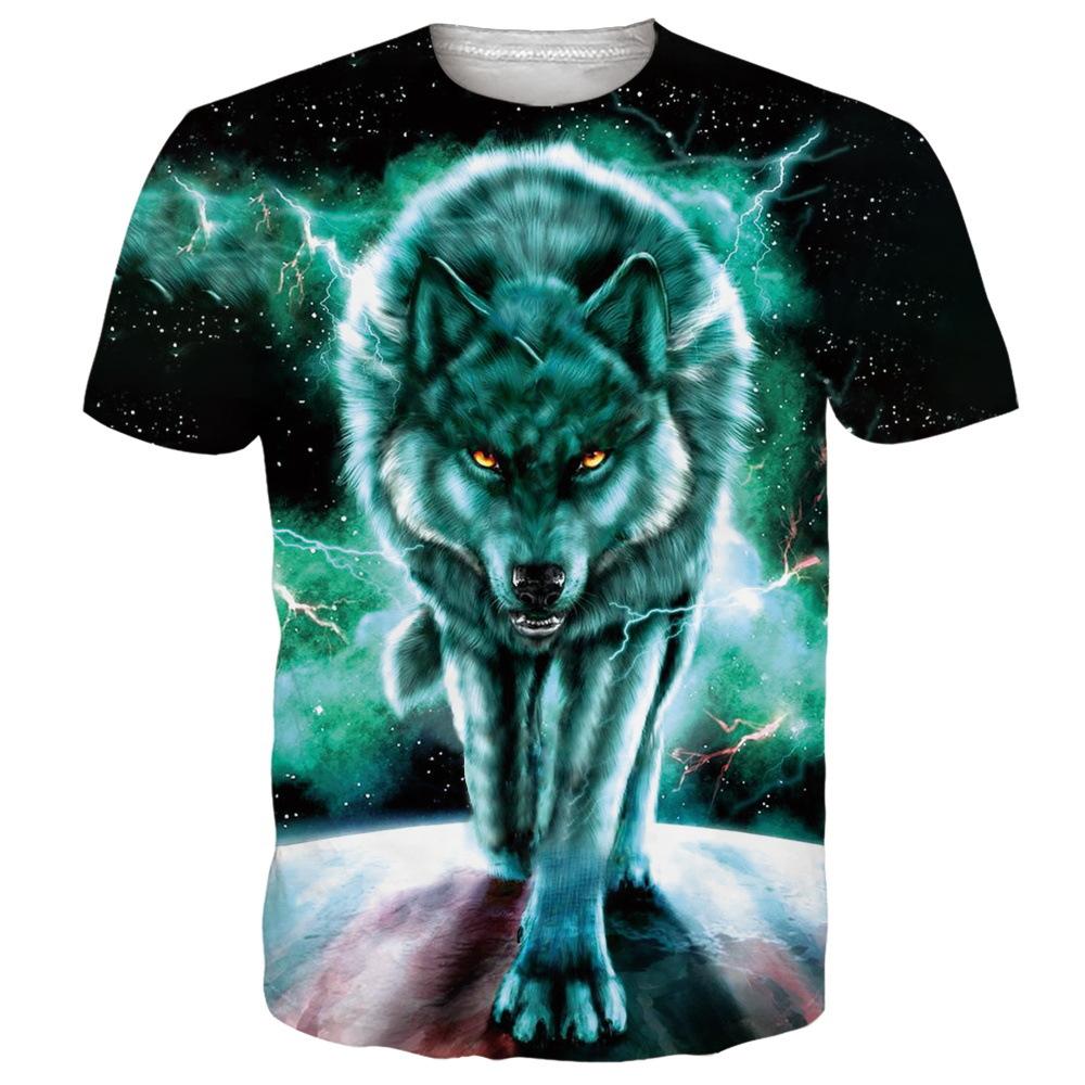 Мужская рубашка с круглым вырезом и принтом Wolf 3D Digital Футболки с короткими рукавами