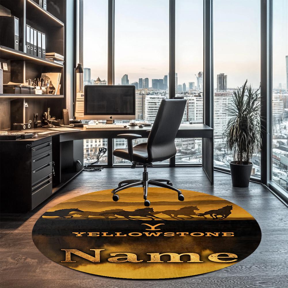 Custom Name Yellowstone Printed Round Rug Carpet Chair Rug Area Rug Entryway Doormats,for Office Chair Living Room Bedroom Kitchen Room.
