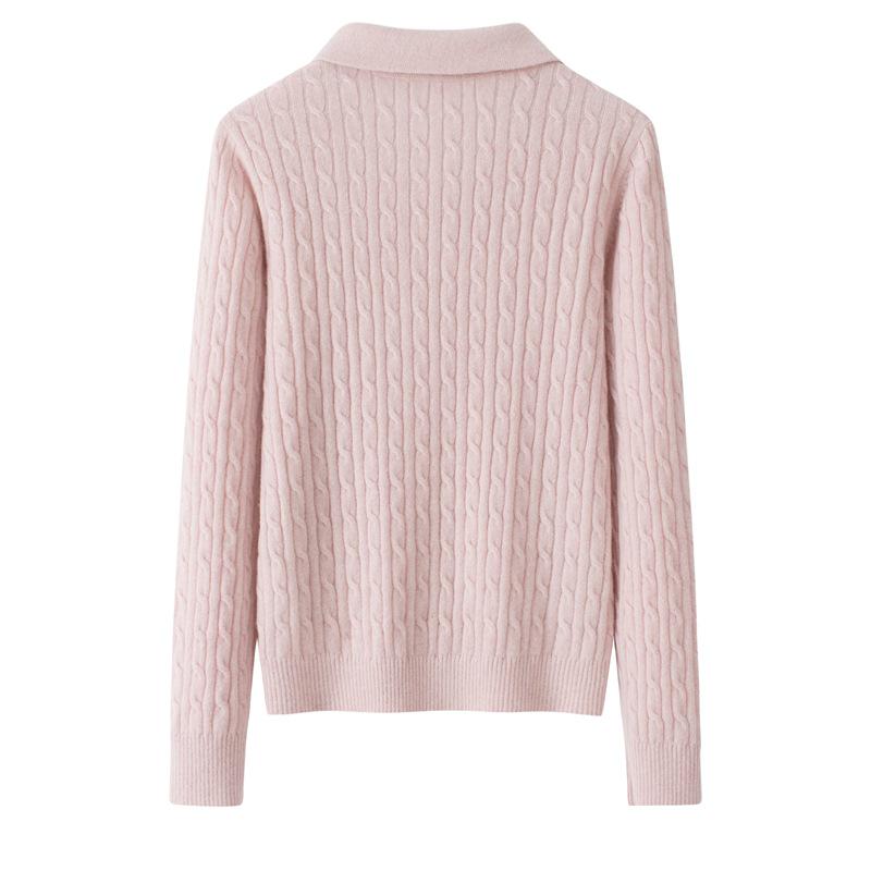 Women's 100% Pure Cashmere Cable Knit Lapel Sweater - Slimming and Versatile Pullover