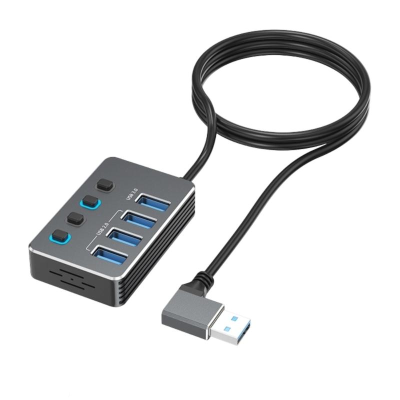 Высокоскоростной USB 3.0 адаптер с 4 портами, независимыми переключателями, светодиодными индикаторами и питанием Type-C для быстрой передачи данных