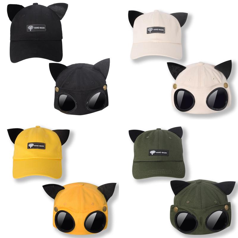 Женщина с кошачьими ушками, очки-авиаторы, бейсболка, красивые солнцезащитные очки, шапка с утиным языком