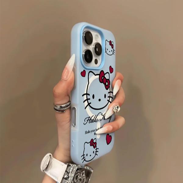 Магнитный чехол Hello Kitty и Собака для iPhone 17 Pro Max, 16, 15 Pro, 14 - Милый мультяшный дизайн