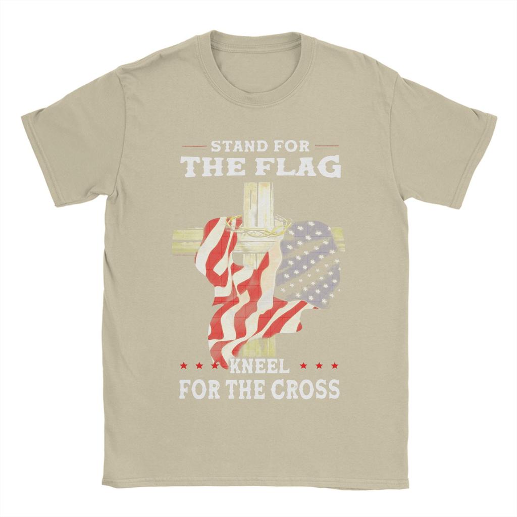 Stand For The Flag I Kneel For The Cross Cotton T Shirt Man Summer Aesthetic T Shirts O-Neck Fashion Tees Plus Size Tops