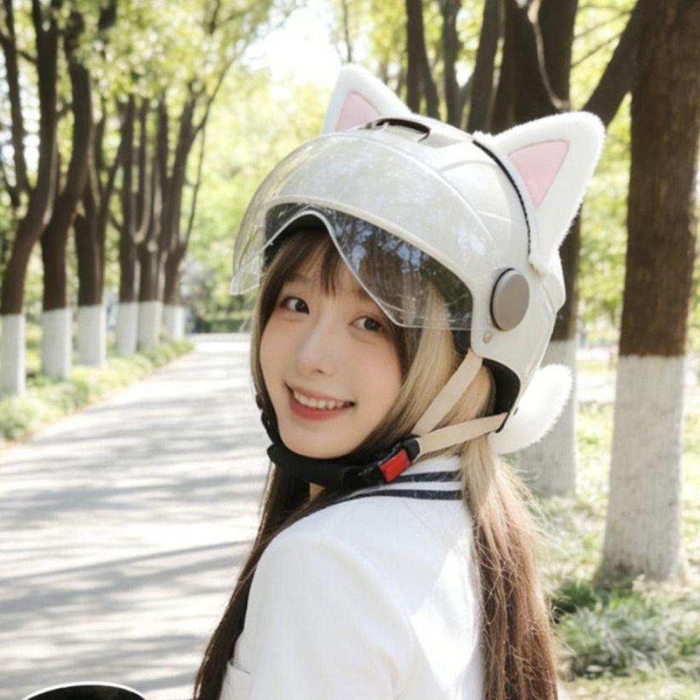 Reusable Helmet Cat Ear Decoration Removable Plush Helmet Accessory  Motorcycle Helmet