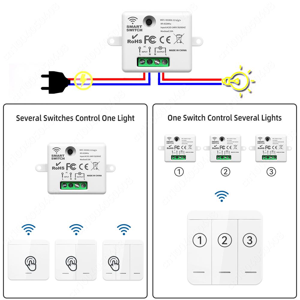 Tuya Smart Life APP RF 433MHz WiFi Умный выключатель 1/2/3 клавиши Настенная панель Выключатель света Беспроводное дистанционное управление для Alexa Google Home