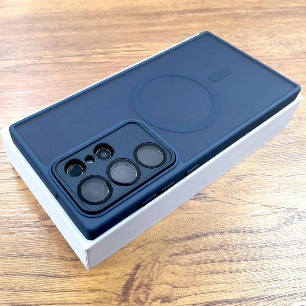 Magnetic Matte Case For Samsung Galaxy S25 S24 S23 S22 Ultra Plus S23Ultra S 25 For Magsafe Wireless With Lens Protection Cover