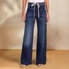 Women's New Spring Lace-up Stretch Jeans Straight Temperament Models Wide-leg Trousers