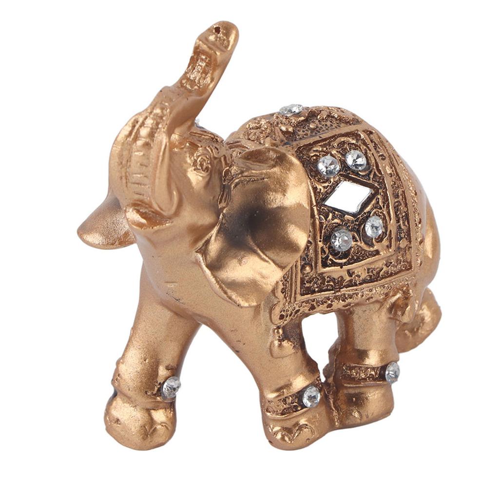 Golden Elegant Statue Figurine with Trunk Facing Upwards Collectible Wealth Home Decor(9*9cm)