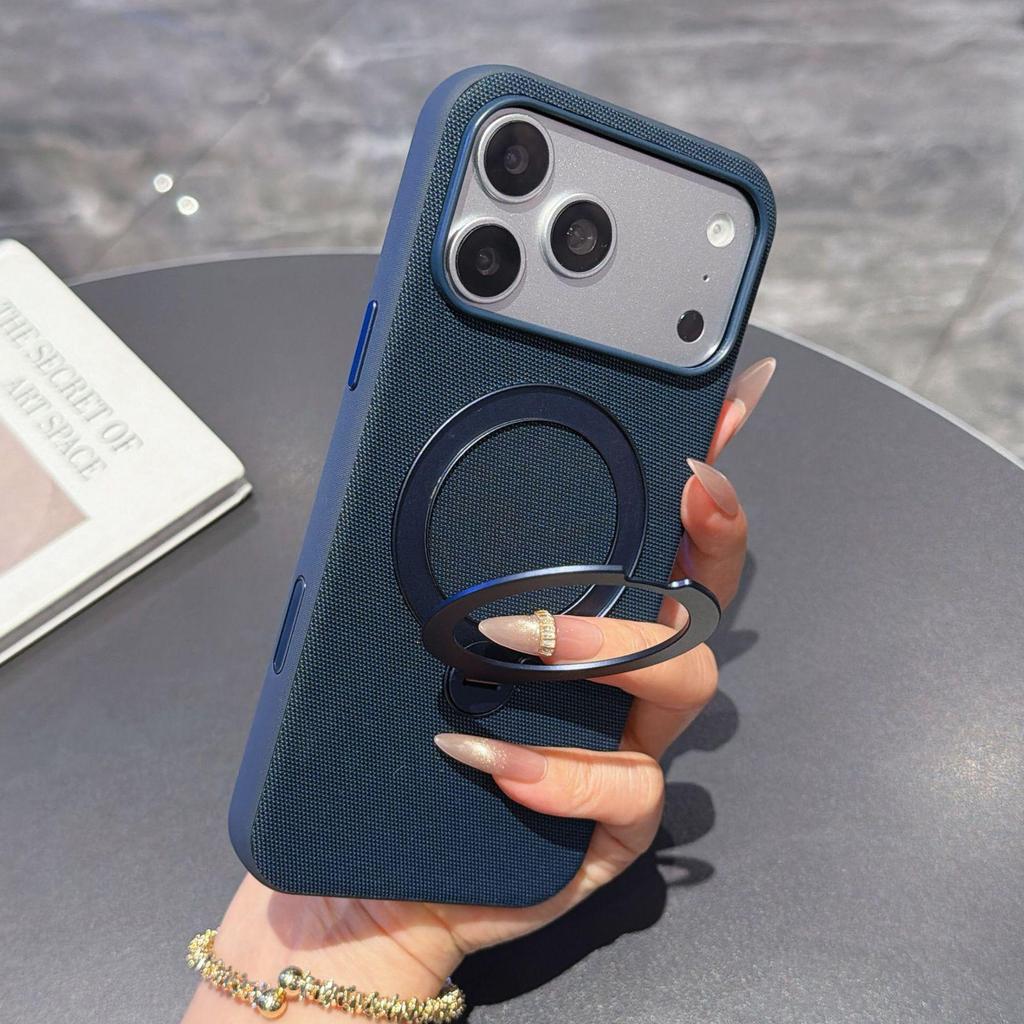 Совместим с iPhone 17 Pro Max: Магнитный чехол-подставка с текстурой Tech, тканевая защита от падений, подходит для iPhone 16 и 15.
