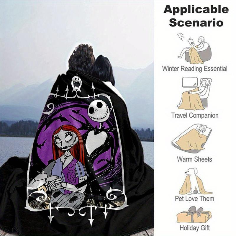 1pc, Cozy Nightmare Before Christmas Home Decor Blanket: Perfect Gift for Bedroom, Living Room, Travel, Camping, Car, Beach, Office Naps, Soft Flannel