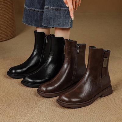 Новые женские модные ботинки большого размера на среднем каблуке, на толстой подошве, нескользящие, с квадратным каблуком, осенне-зимние ботинки средней высоты с боковой молнией, женские