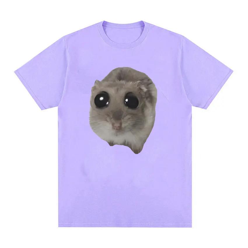 Funny Sad Hamster Meme Cry BiG Eye Cute Mouse  T Shirt Men Women Casual Short Sleeve T-shirts Tops 100% Cotton Oversized T-shirt