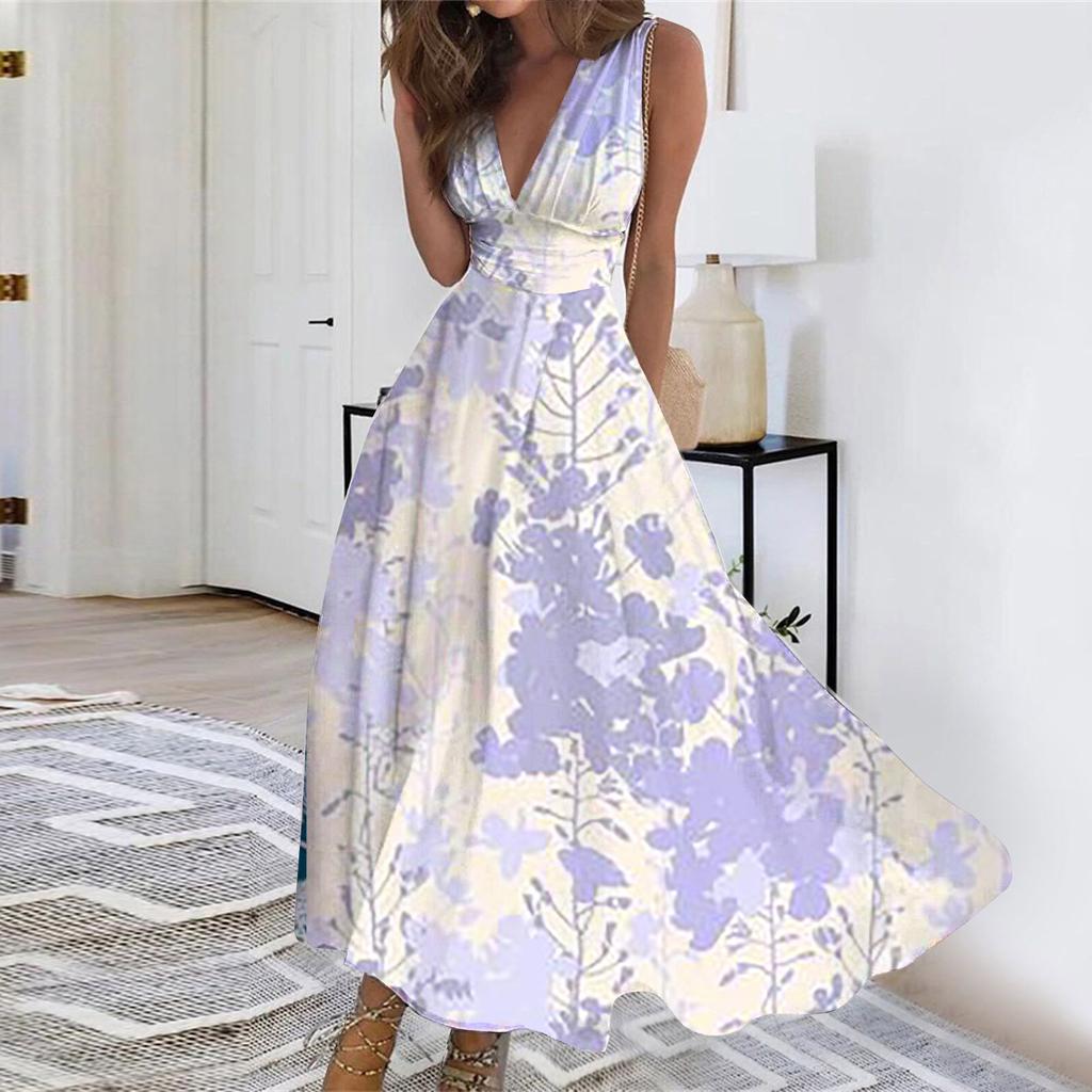 Женское длинное платье Платье макси Повседневное платье Свободное платье Платье трапециевидной формы с цветочным принтом Мода Уличная одежда На открытом воздухе Повседневные с принтом для свиданий Платье без рукавов с V-образным вырезом