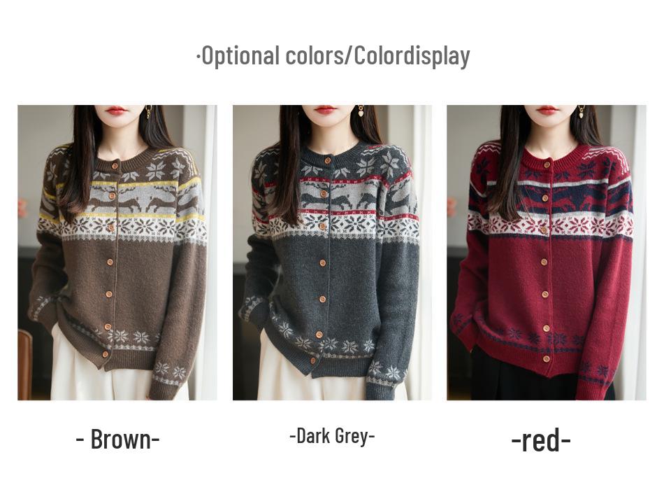 Женский вязаный кардиган в стиле Fair Isle - Свободный свитер-пальто с длинным рукавом для осени/зимы 2025