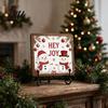 Holiday Gift for Pet Owners Christmas 2D Santa Decor Wooden Tabletop Ornament with Iron Stand Rustic Festive Home Accents Sign And Cafe Shelf