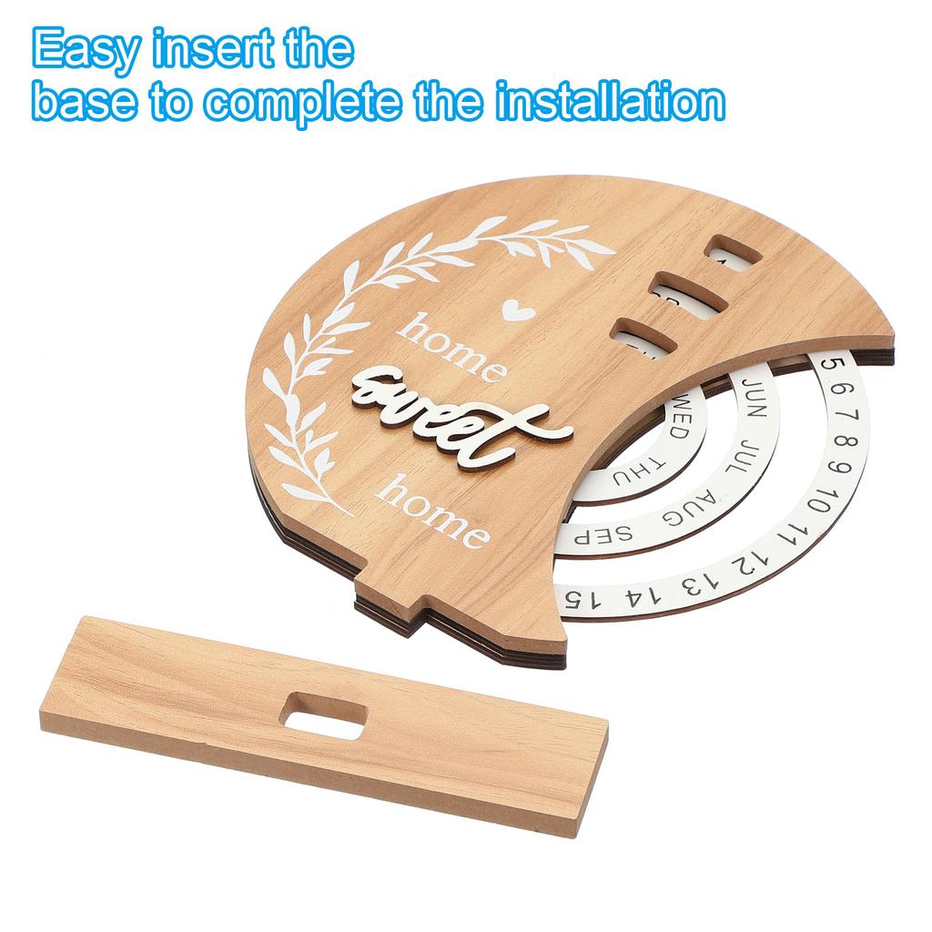 Wooden Perpetual Calendar Disc Stand Manual Rotating Turntable Calendar Month Week Date Display Home Office Desktop Decoration