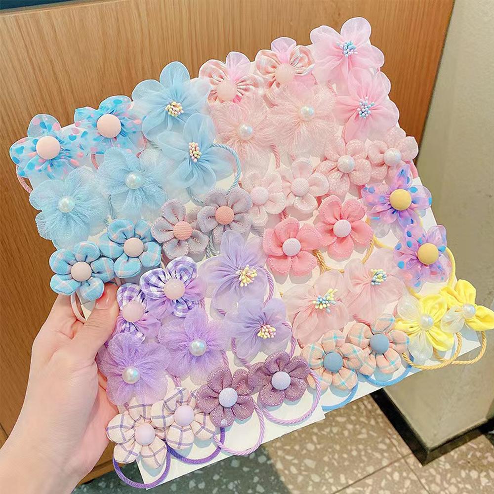 10 шт., детские цветочные милые резинки для волос для девочек, эластичные ленты для волос Bayby, модные аксессуары для волос