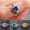 Fashion Mystic Rainbow Pink/Green Square Shaped Crystal Rings Silver Color Wedding Jewelry Female