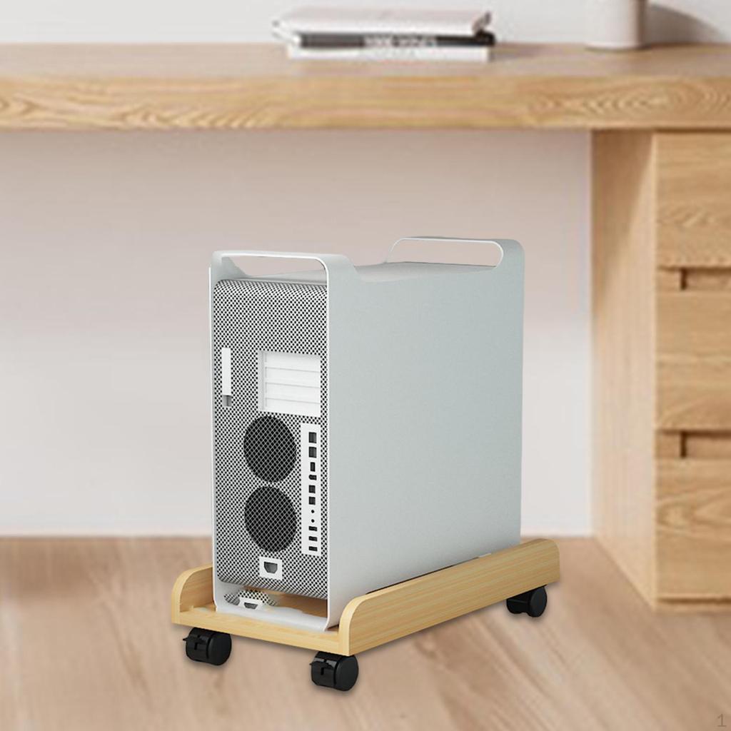 Desktop CPU Wooden Rolling Stand Computer Case Adjustable Mobile Tower for