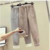 2019 Women's High Waist Woolen Carrot Pants with Imitation Lambskin - Winter Casual Nine-Point Harem Style