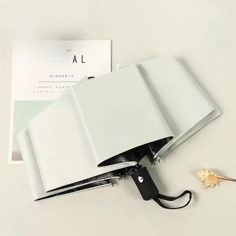 Automatic Rain & Sun Umbrella Black Coating Parasol Anti-UV 3 Folding Wind Resistant Auto Luxury Big Windproof Women Men 8Ribs