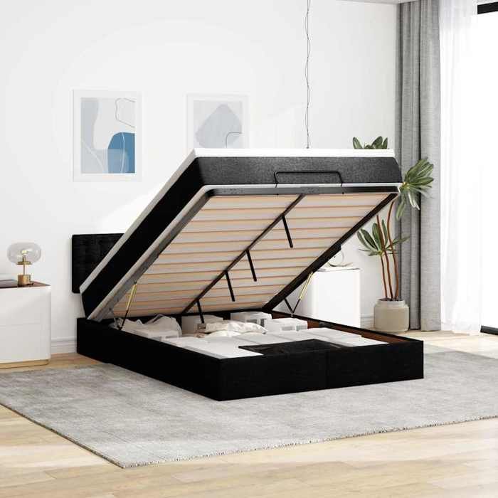 Maison Exclusive - Lit ottoman avec matelas noir 140x190 cm tissu