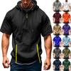 Men's Summer Shirt Zipper Pocket Short Sleeve Hooded Sweatshirt Men's Sports Large Size Casual Sweatshirt