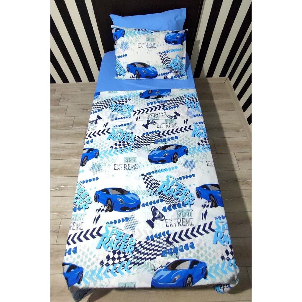 Синий комплект пододеяльников на колесиках для мальчика, комплект из 4 предметов с эластичными простынями (100x200см)