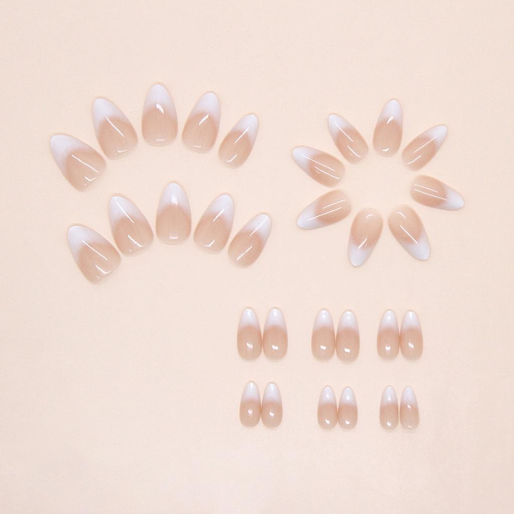 French Almond False Nails White Gradient 30 Pieces Press On Nails for Weddings Parties
