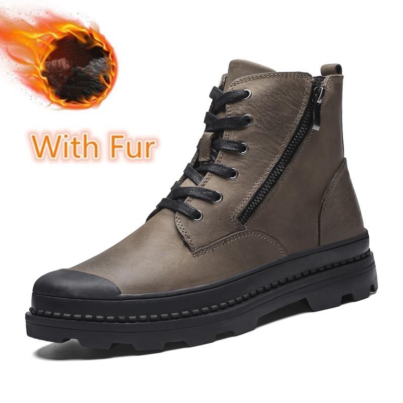 Модные мужские зимние ботинки из натуральной кожи с боковой молнией, модные мужские ботинки на шнуровке, удобные повседневные ботинки с высоким верхом