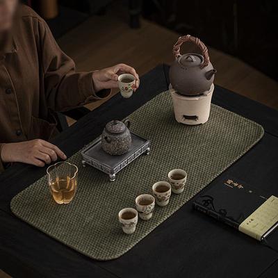 Ретро-коврик для чая Miaozhu Xuan, двухцветный жаккардовый, из льна - Ручной работы, окрашенный натуральными красителями, для декора китайской чайной церемонии