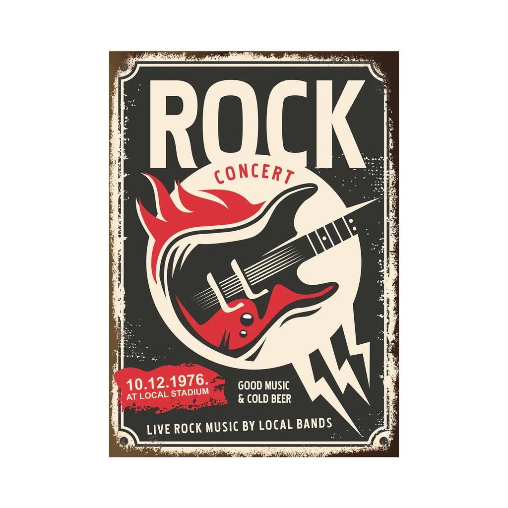 Vintage Tin Signs Decor Rock Music Metal Posters Retro Guitar Rock Party Metal Plates Room Wall Art for Bar Pub Club