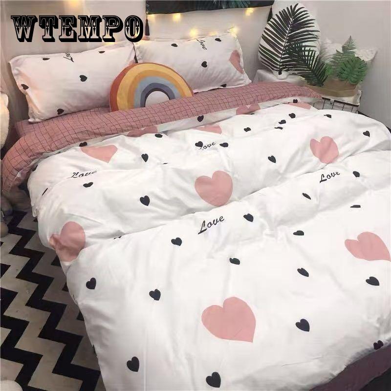 Пододеяльник Простыня Пододеяльник Набор из четырех предметов с мультяшным принтом Симпатичные постельные принадлежности Постельные принадлежности Шлифовальное пододеяльник