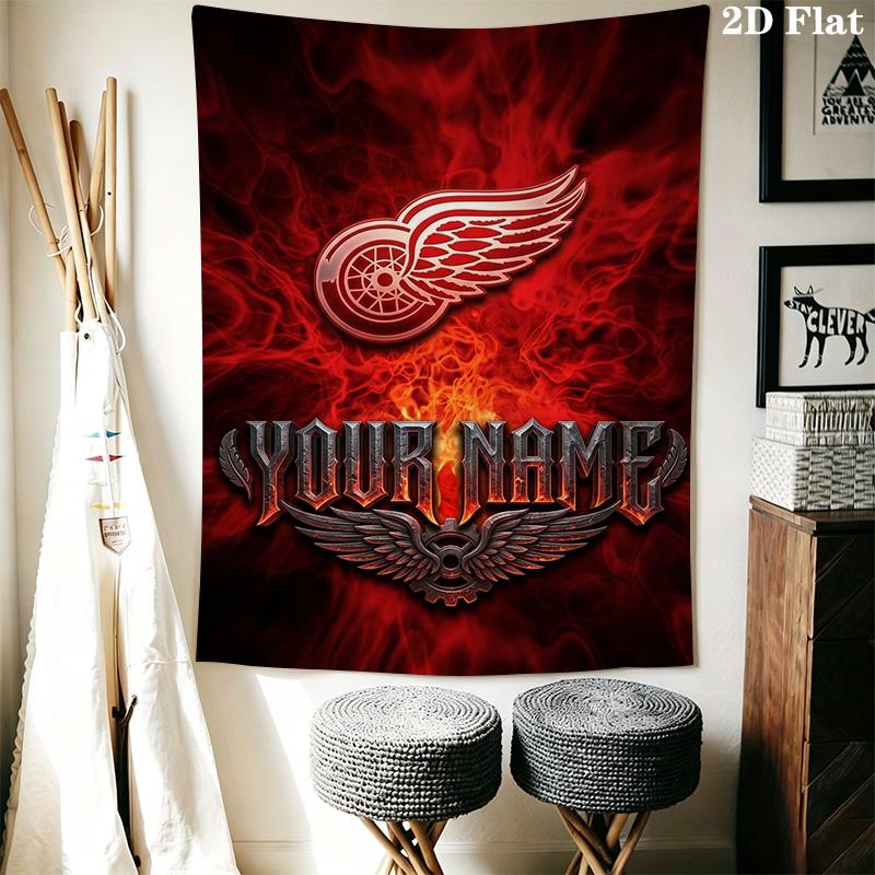 Name Custom Detroit Red Wings Wall Tapestry Aesthetic Wall Hanging Printed Fabric Blanket Decorative Tapestries for Bedroom Living Room Home Decor