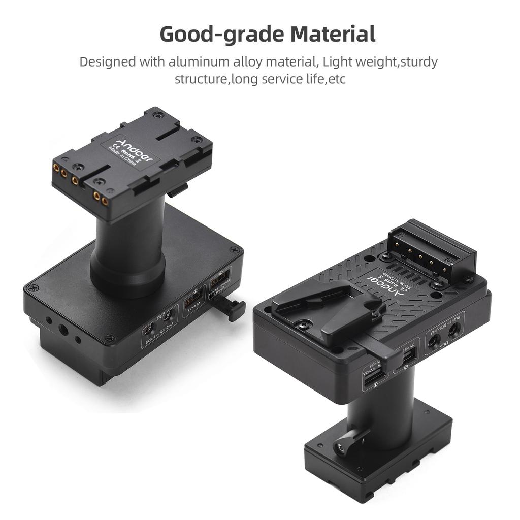 Andoer V-Lock V Mount Battery Plate To BP-U Dummy Battery Adapter with Adjustable Rod Replacement