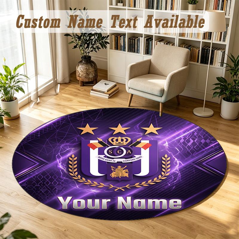 Round Rug Custom NameAnderlecht FC Pattern Non Slip Carpet Home Floor Decor