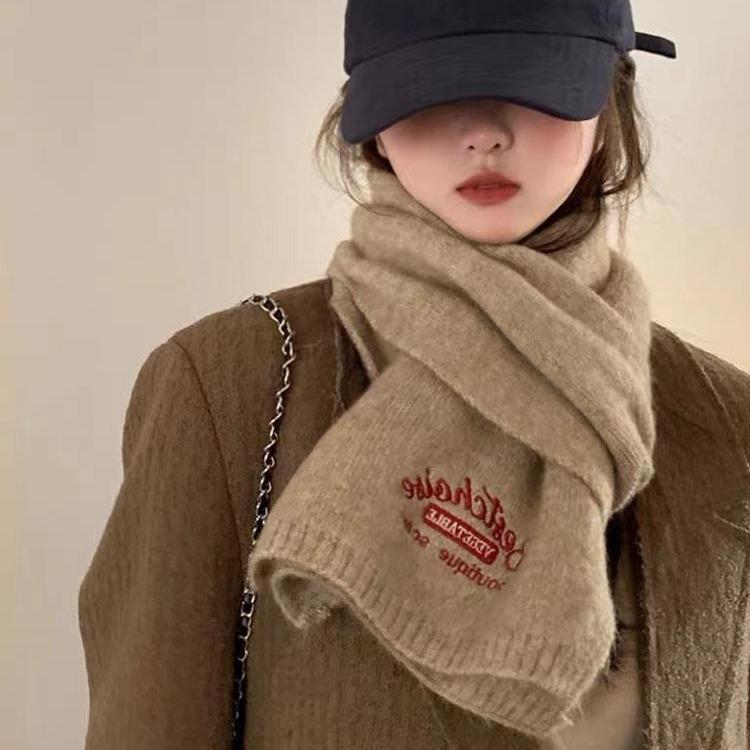 Imitation Cashmere Scarf for Girls In Winter New Korean Style Solid Color Fashionable Wool Small Scarf for Couples and Men