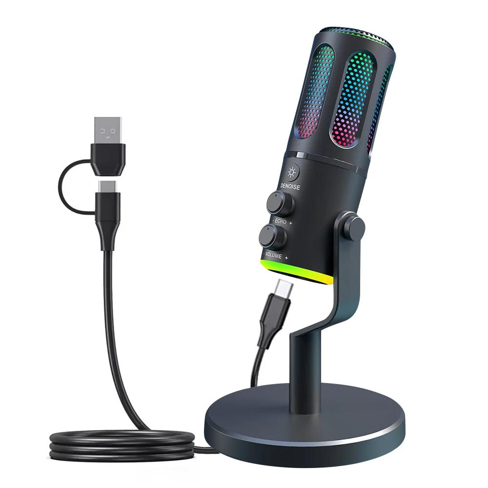 RGB USB Condenser Gaming Microphone Computer Professional Microphone For PC PS4 PS5 Mac Mobile Phone Recording Streaming New